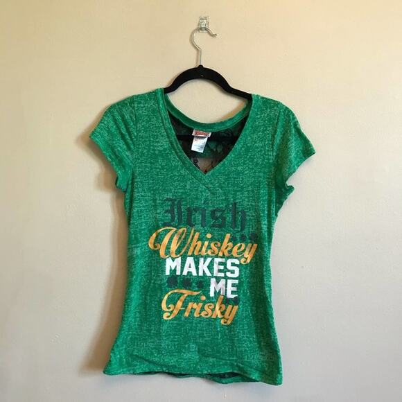 Spencer’s M/M Irish t-shirt floral black lace green yellow casual - Picture 1 of 8